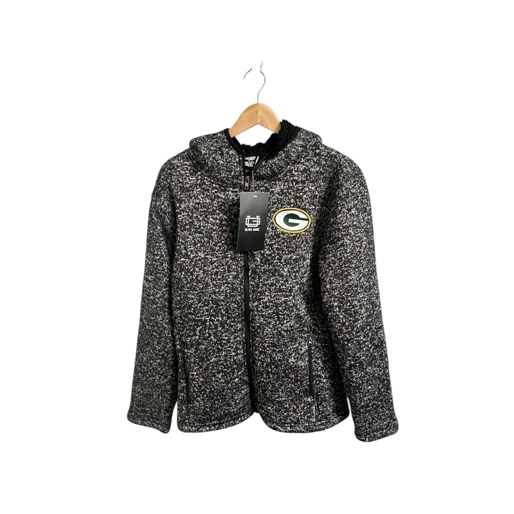 Ultra Game Green Bay Packers Sherpa Lined Full Zip Hoodie Jacket Womens Small